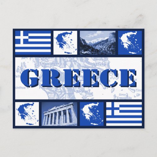 Greece Flag and Map Postcard