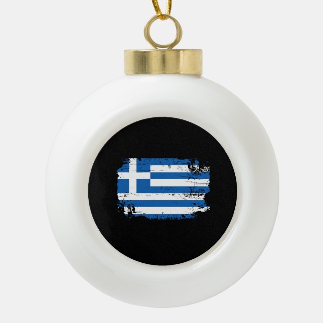Greece Flag Ceramic Ball Christmas Ornament (Front)