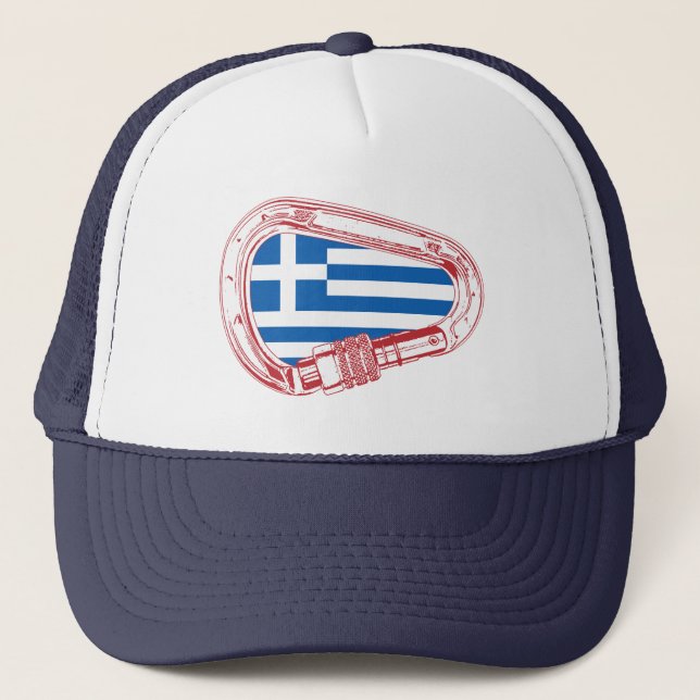 Greece Flag Climbing Carabiner Trucker Hat (Front)