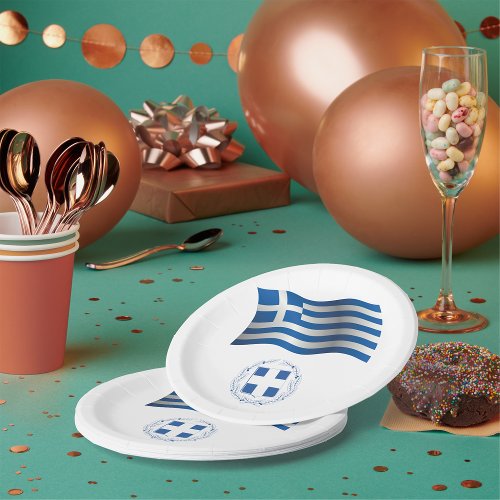 Greece Flag Coat Of Arms Paper Plates