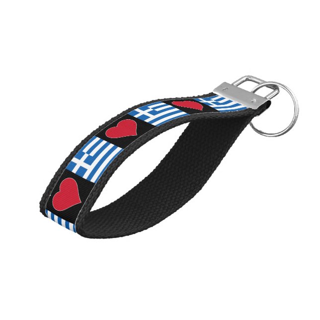 Greece Flag Fun Patriotic Greek Pride Travel Wrist Keychain (Angled Up)
