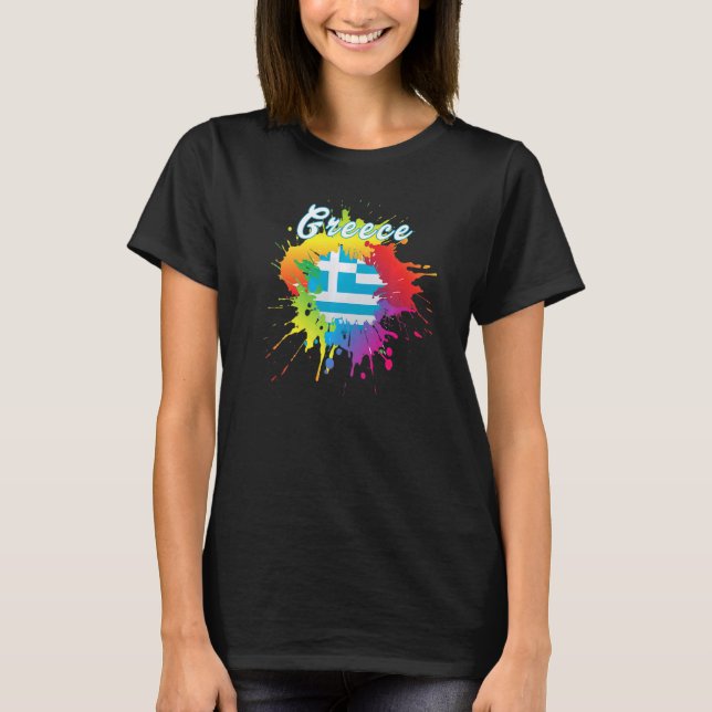 Greece Flag Gay Colorful Splash Greek Flag T-Shirt (Front)