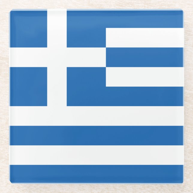 Greece Flag Glass Coaster (Front)