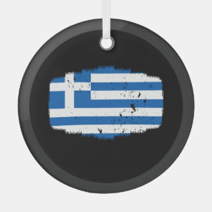 Greece Flag Glass Ornament