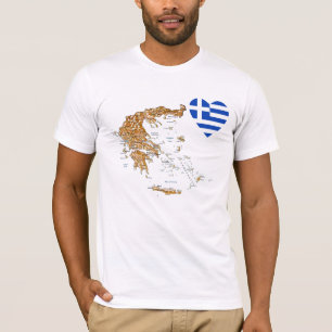 Greece Flag Heart and Map T-Shirt