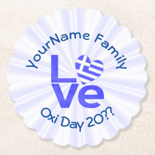 Greece Flag Heart Blue LOVE Personalized Paper Coaster