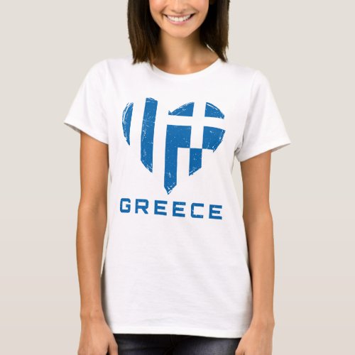 Greece Flag Heart Distressed Womens White T_Shirt