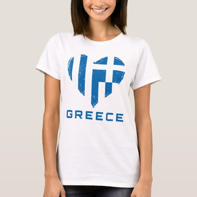 Greece Flag Heart Distressed Women's White T-Shirt (Front)