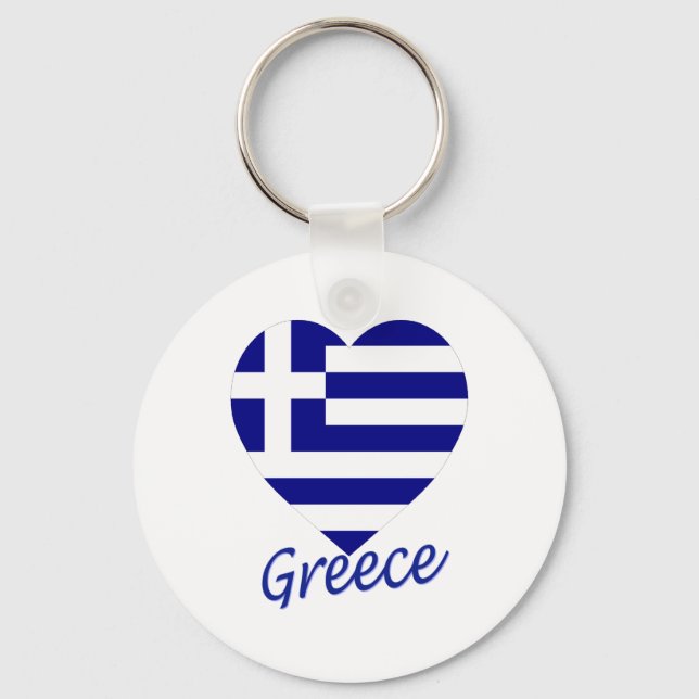 Greece Flag Heart Keychain (Front)