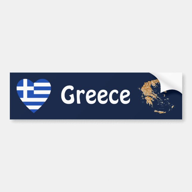 Greece Flag Heart + Map Bumper Sticker (Front)
