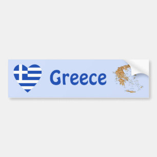 Greece Flag Heart + Map Bumper Sticker