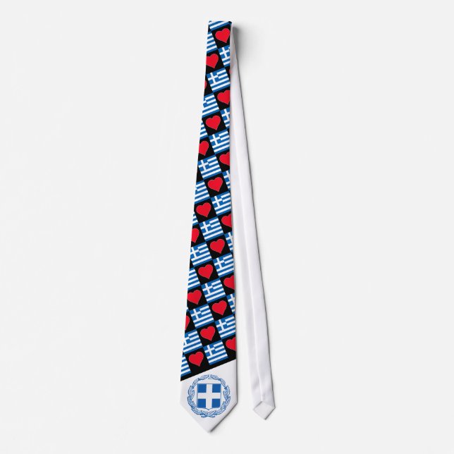 Greece Flag Heart Pattern Patriotic Grecian Pride Neck Tie (Front)