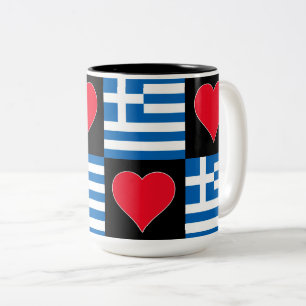 Greece Flag Heart Pattern Patriotic Greek Pride Two-Tone Coffee Mug