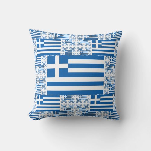 Greece Flag in Multiple Colorful Layers Throw Pillow