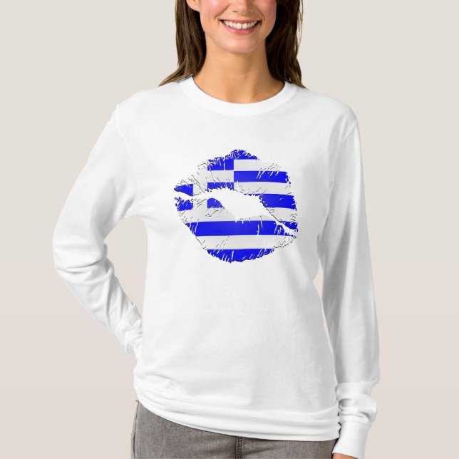 Greece Flag Lips T-Shirt (Front)