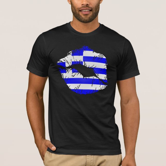 Greece Flag Lips T-Shirt (Front)
