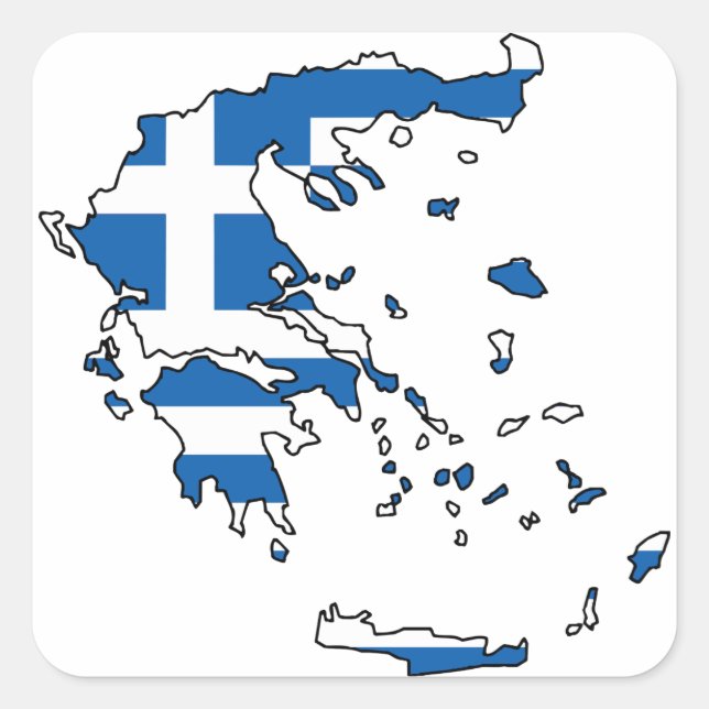 Greece Flag Map GR Square Sticker (Front)
