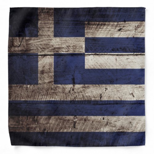 Greece Flag on Old Wood Grain Bandana