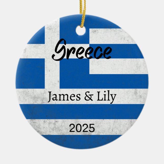Greece Flag Ornament, Personalized Greece Ceramic Ornament (Front)