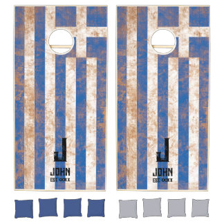 Greece Flag Personalized Name Monogram Wood Cornhole Set
