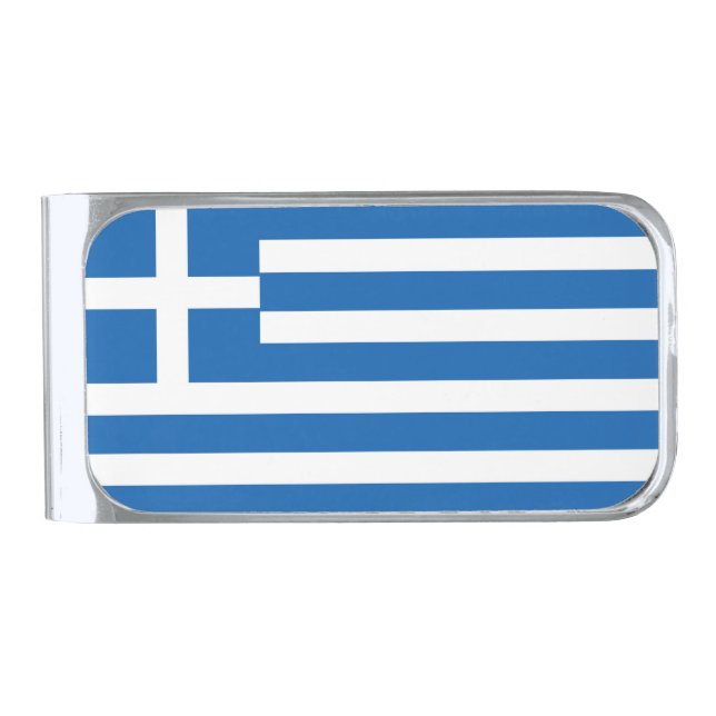 Greece Flag Silver Finish Money Clip (Front)