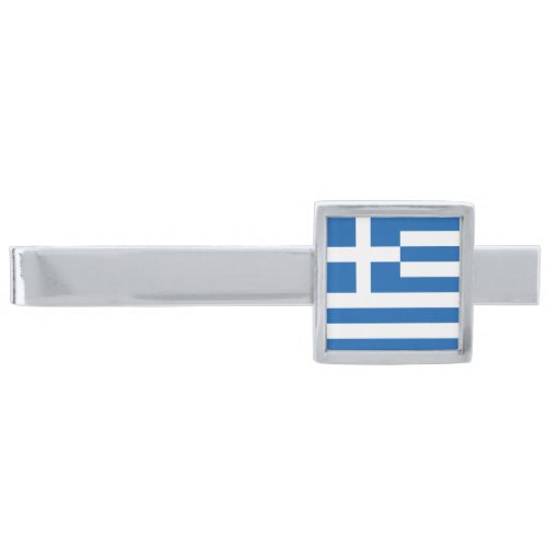 Greece Flag Silver Finish Tie Bar