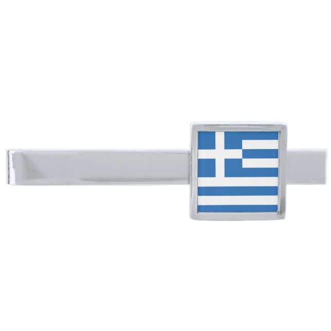 Greece Flag Silver Finish Tie Bar (Front)