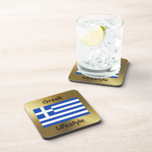 Greece Flag+Text Coaster