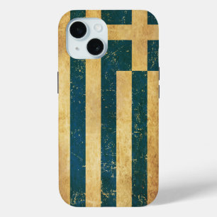 Greece Flag Vintage Grunge iPhone 15 Case