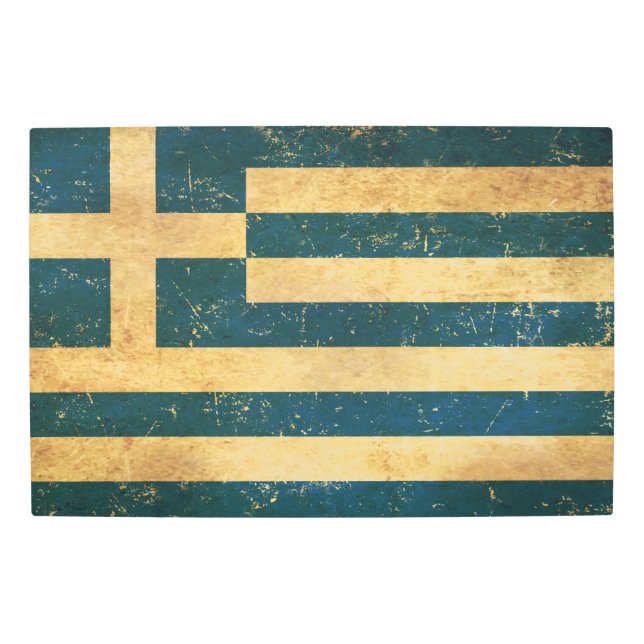 Greece Flag Vintage Grunge Design Metal Print (Front)