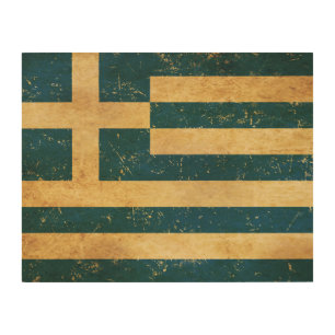 Greece Flag Vintage Grunge Design Wood Wall Art