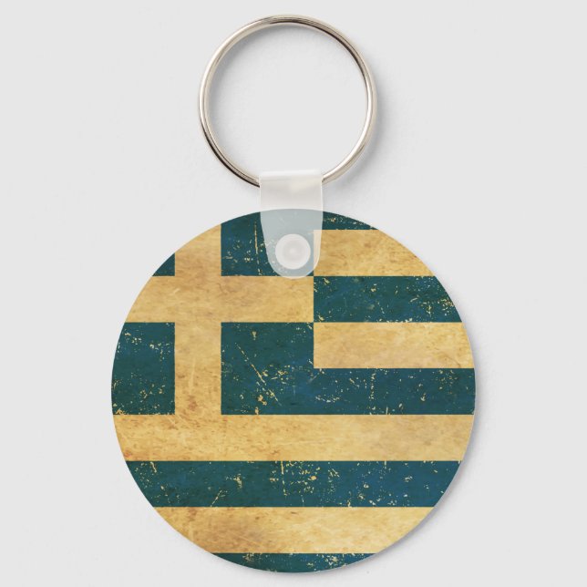 Greece Flag Vintage Grunge Keychain (Front)