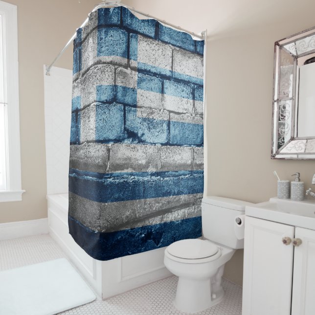 Greece flag wall shower curtain (In Situ)