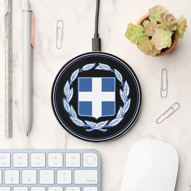 Greece Flag Wireless charger, Greek Emblem (Desk)