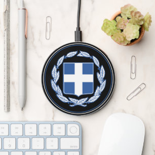 Greece Flag Wireless charger, Greek Emblem Charger