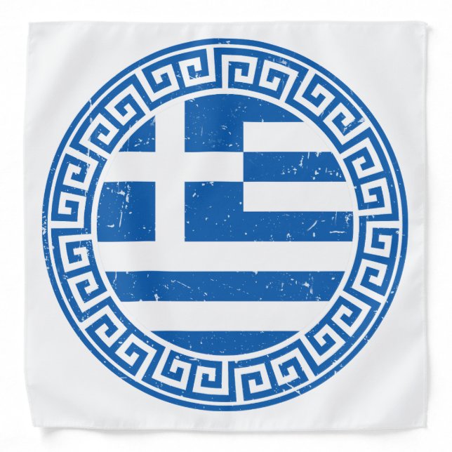 Greece Flag With Greek Key Pattern Bandana (Front)