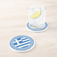 Greece Flag With Greek Key Pattern Coaster