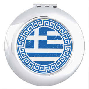 Greece Flag With Greek Key Pattern Design Compact Mirror