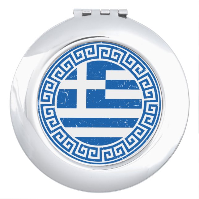 Greece Flag With Greek Key Pattern Design Compact Mirror (Front)