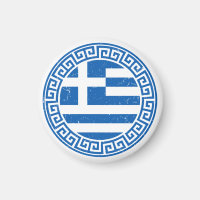 Greece Flag With Greek Key Pattern Design Magnet