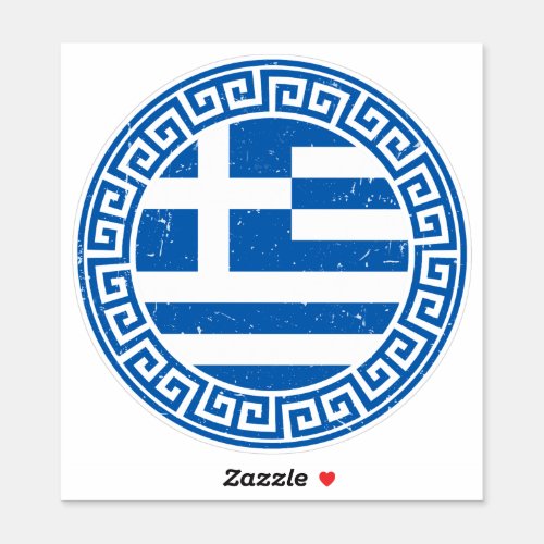 Greece Flag With Greek Key Pattern Distressed Sticker
