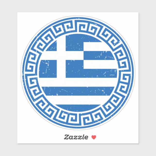 Greece Flag With Greek Key Pattern Distressed Sticker (Sheet)