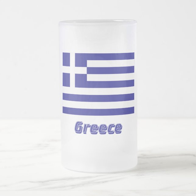 Greece Flag with Name Frosted Glass Beer Mug (Center)