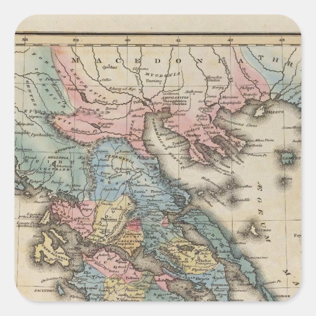 Greece Full color Atlas Map Square Sticker (Front)