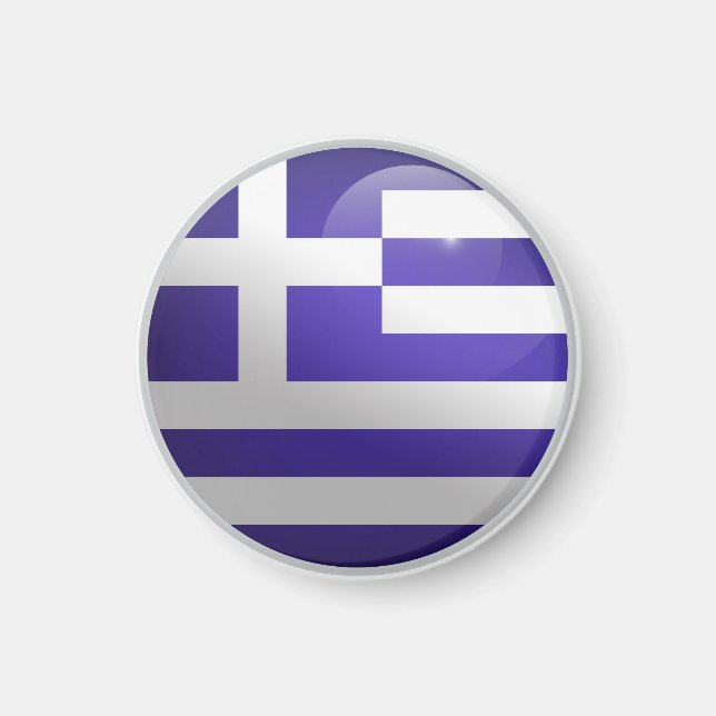 Greece Glossy Circle Flag Magnet (Front)