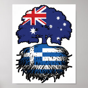 Greece Greek Australian Australia Tree Roots Flag Poster