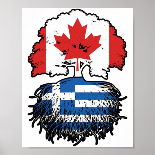 Greece Greek Canadian Canada Tree Roots Flag Poster