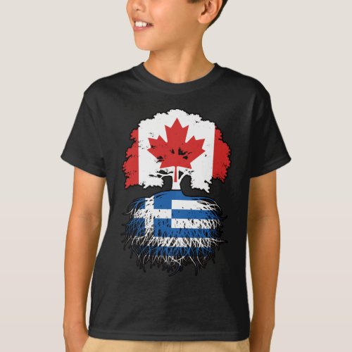 Greece Greek Canadian Canada Tree Roots Flag T_Shirt