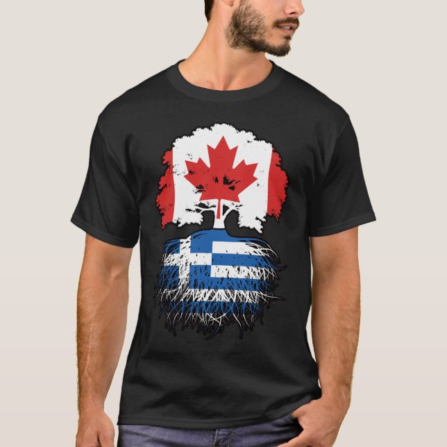 Greece Greek Canadian Canada Tree Roots Flag T-Shirt (Front)