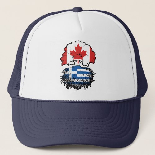 Greece Greek Canadian Canada Tree Roots Flag Trucker Hat